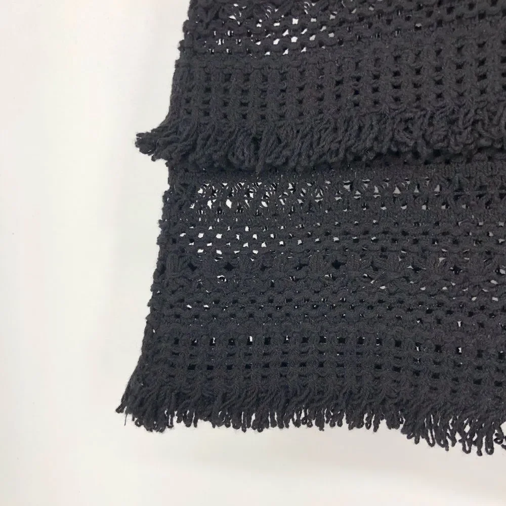 Joie Serena Fringe Mini Skirt in Black Caviar Woven Knit Loop Trim size 4 NWT
